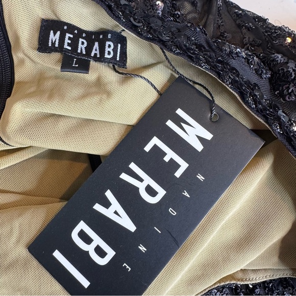 NWT Nadine Merabi Arabella Off The Shoulder Sequin Maxi Dress Black Size 10 - Picture 8 of 13